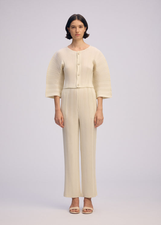 LINEN LIKE RIB PLEATS、ウィメンズ_トップス_カーディガン、着用画像1