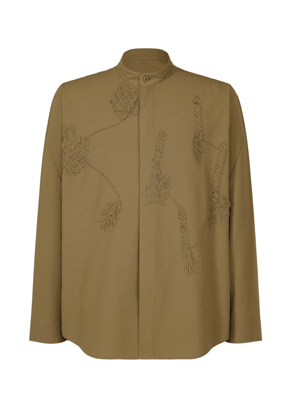 EMBROIDERY PRESS SHIRT、メンズ_トップス_シャツ、カーキ