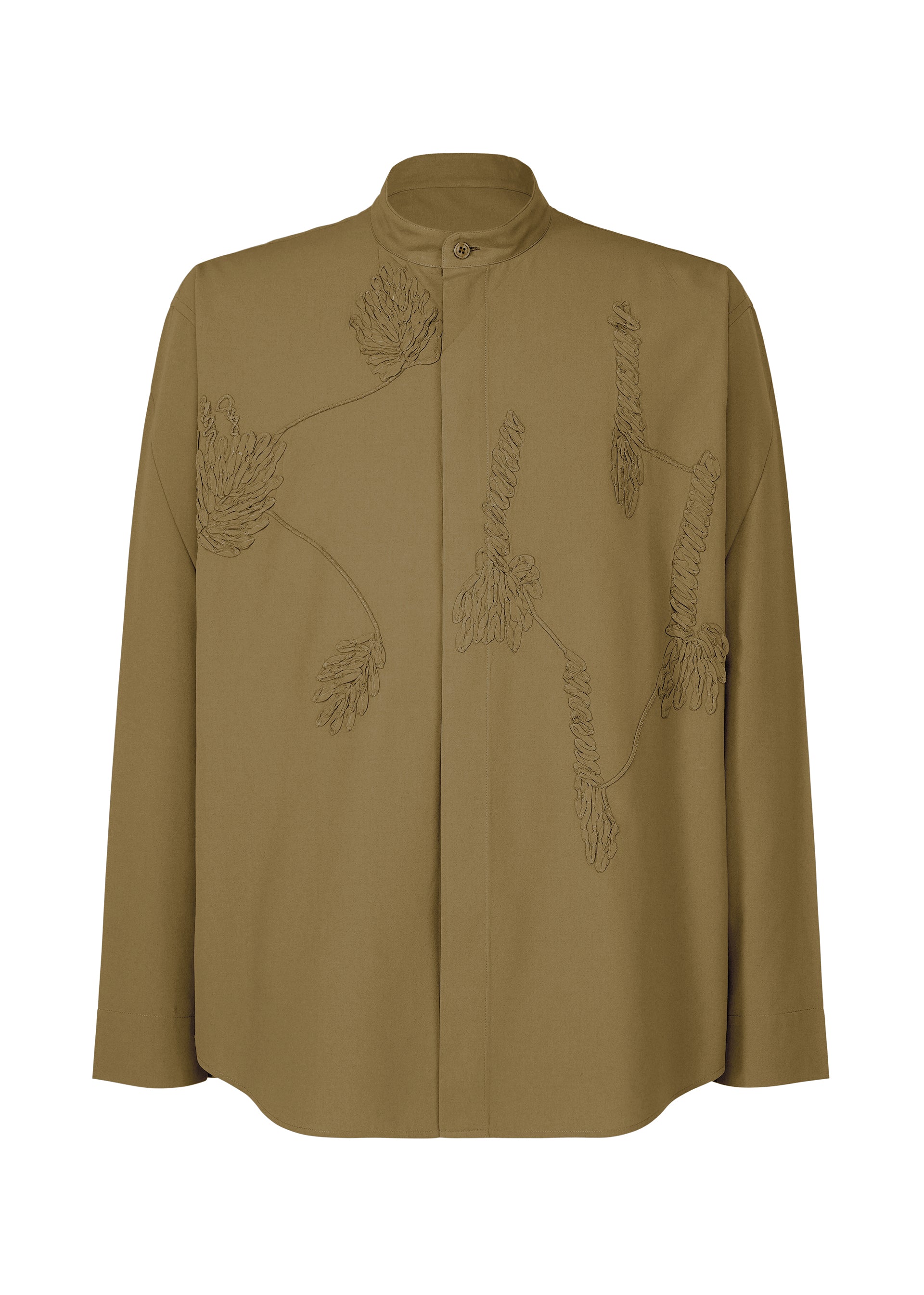EMBROIDERY PRESS SHIRT、メンズ_トップス_シャツ、カーキ