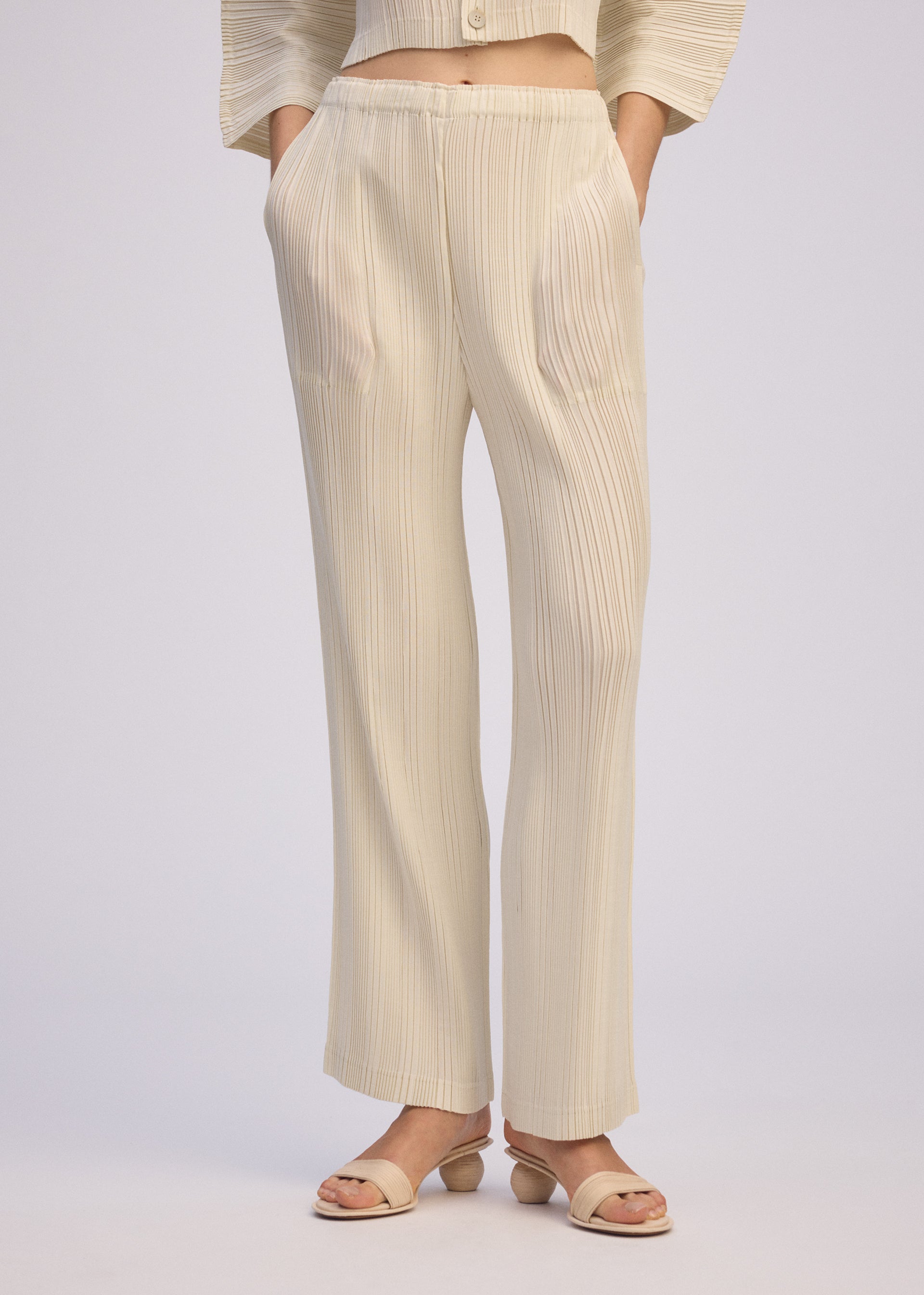 LINEN LIKE RIB PLEATS、ウィメンズ_パンツ、着用画像3