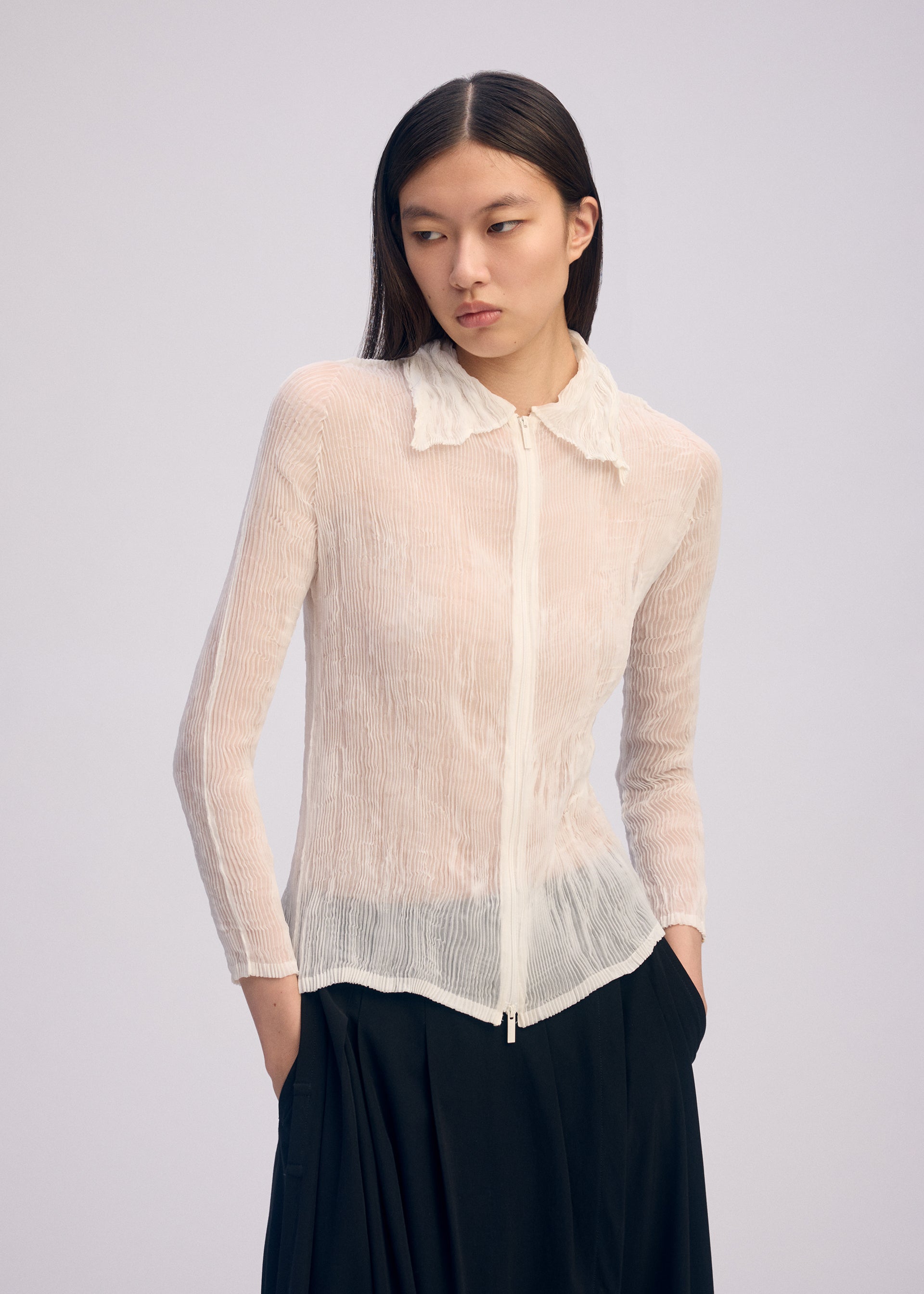 CHIFFON TWIST BK/WT-66、ウィメンズ_トップス_カーディガン、着用画像2