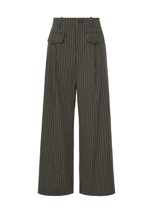 ALLOW(STRIPE)、ウィメンズ_パンツ、ブラック