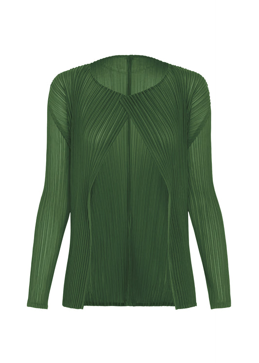 SHEER SLIT PLEATS、ウィメンズ_トップス_カーディガン、グリーン