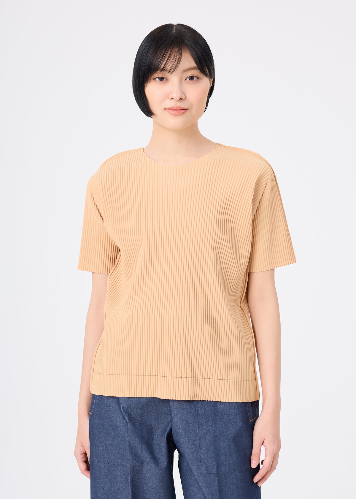 FINE KNIT PLEATS COLOR 1、ウィメンズ_トップス_トップ、着用画像1